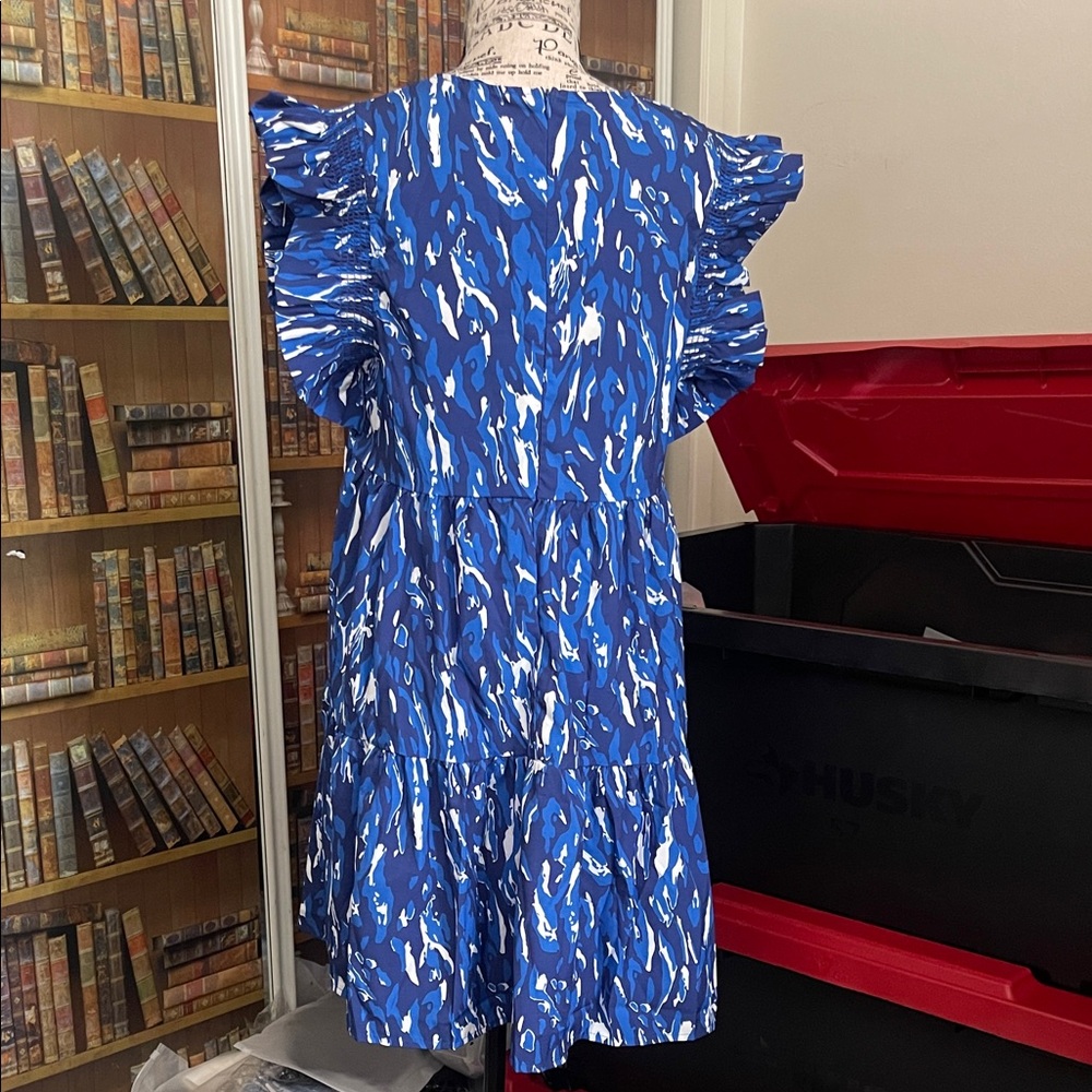 Blue and White Patterned Ruffle Dress - Picture 5 of 5
